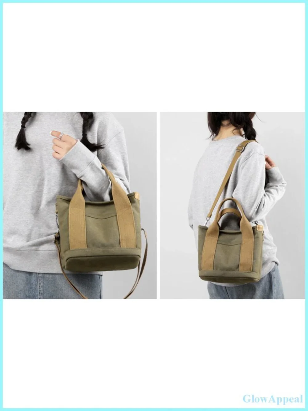 Canvas Tote Bag with Zipper Multi-Pockets Satchel Hobo for Travel Work
